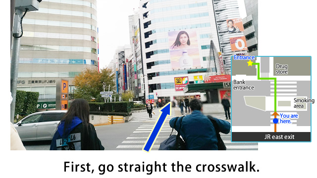 Go straight the crosswalk.